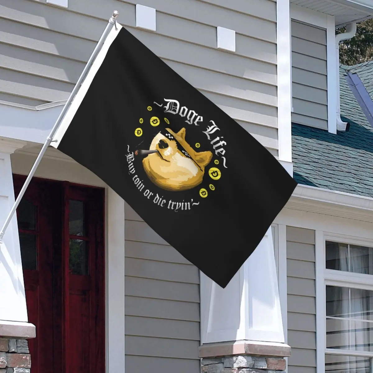 Doge Life Dogecoin Flag Indoor Outdoor Banner Polyester Bitcoin Crypto Blockchain Decoration Fade Proof 60x90 90x150cm Flags