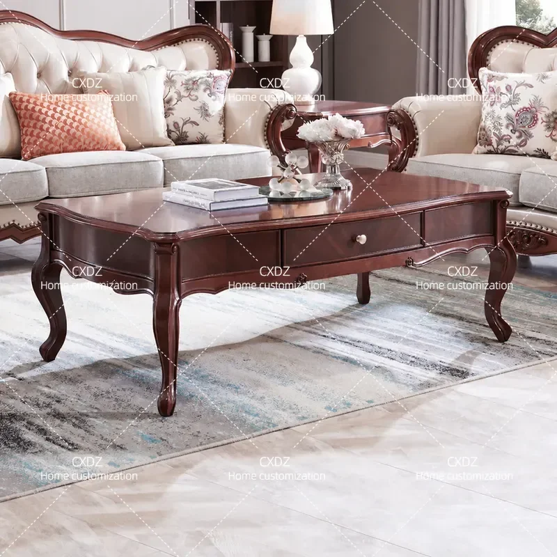 American Beech Solid Wood Coffee Table European Style Light Luxury Living Room Furniture Rectangular Simple Tea Table with