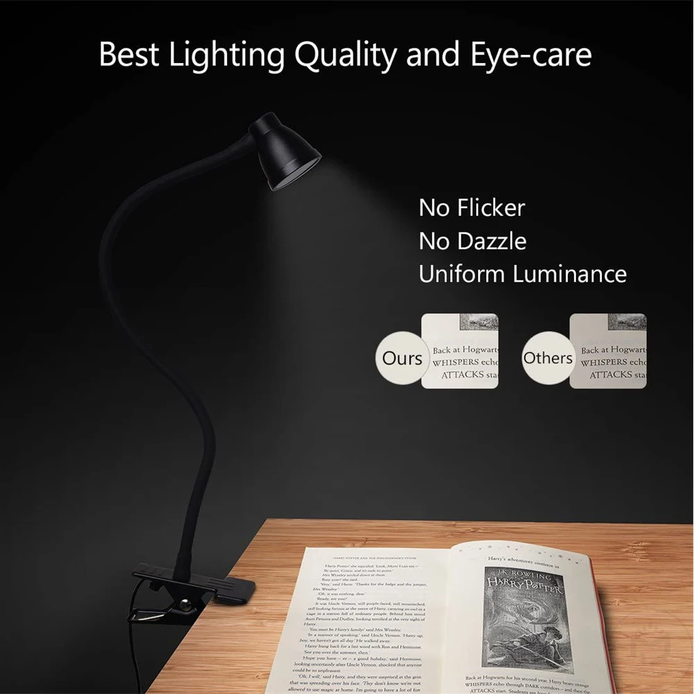 Clamp Desk Lamp Clip on Reading Light Adjustable Color Temperature Book Light  Flexible Gooseneck Book Lamp Dimmable Desk Light