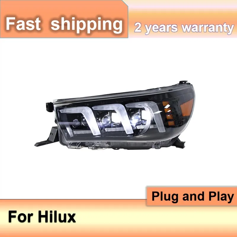 اكسسوارات السيارات لتويوتا هايلكس 2016 رئيس مصباح 2015-2020 هايلكس فيجو ريفو المصابيح الأمامية DRL بدوره إشارة منخفضة عالية شعاع العارض Le #4