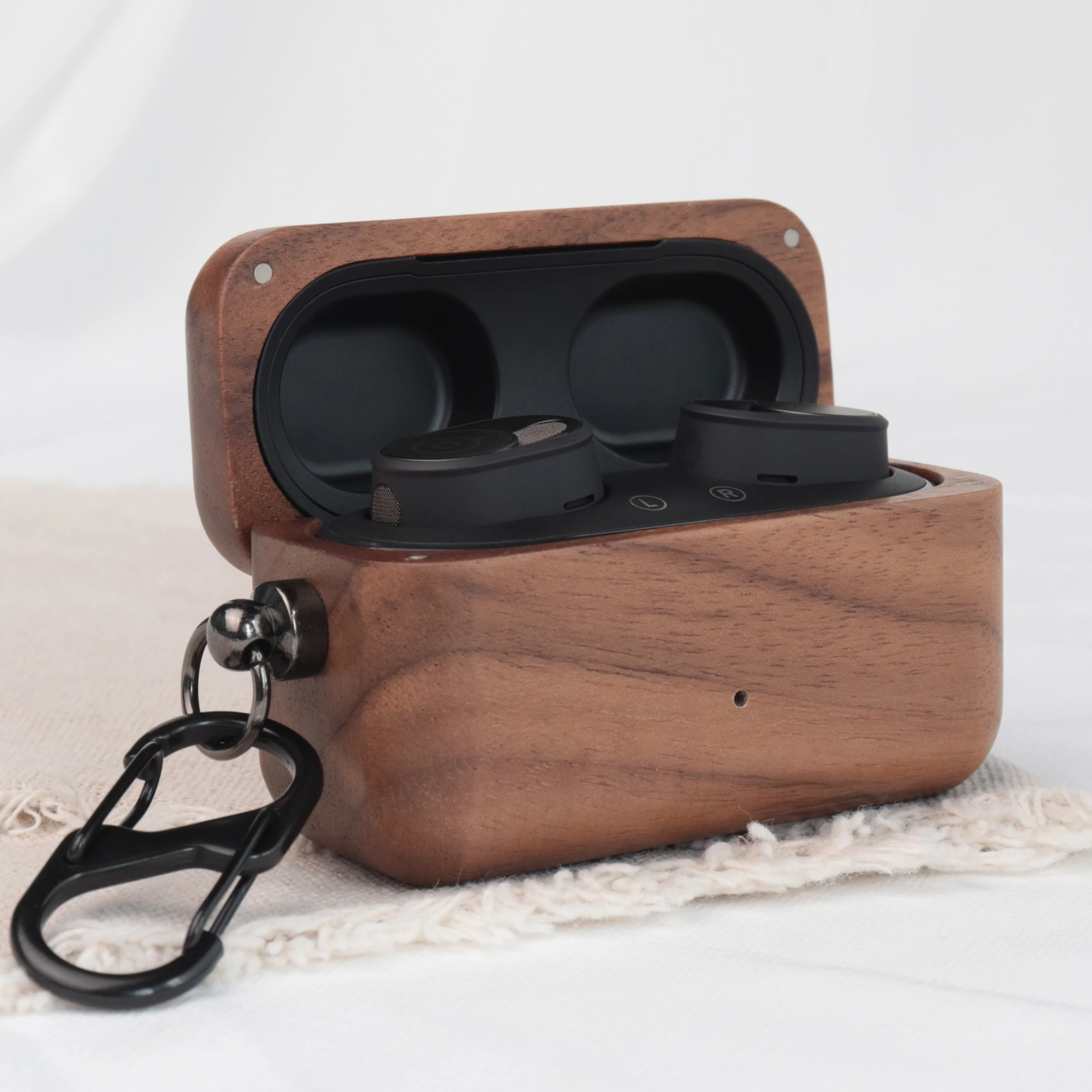 

For Devialet Gemini II Earphone Case with HighQuality Metals Keychain,North American Walnut,Shockproof Design,Natural Wood Grain