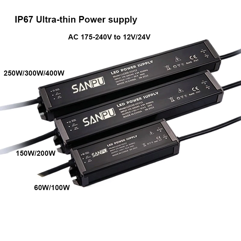 Ultra-Thin IP67 Waterproof Power Supply LED Outdoor Lighting Transformer AC175-240V To DC 12V-24V 60W-400W Led Strip Box Driver