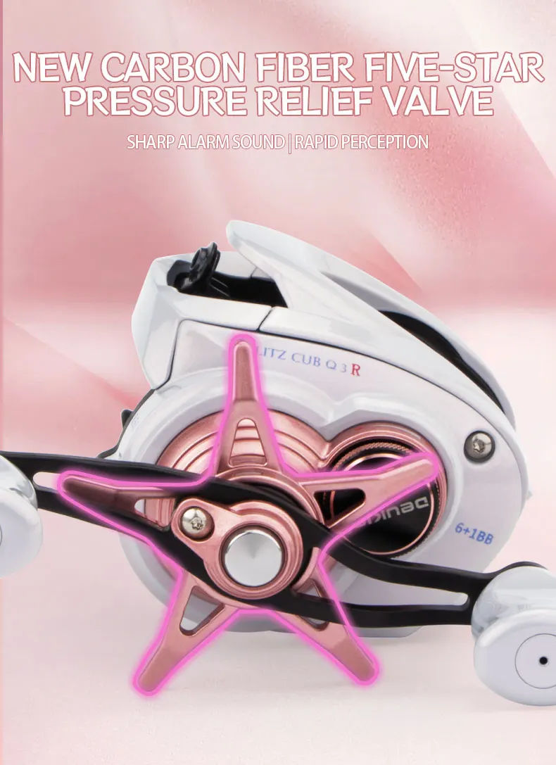 DEUKIO Baitcasting-Rolle DC Elektronische Bremse 8.5:1, 7-Serie Aluminiumlegierungsgehäuse IP67 6+1BB Salzwasser-Angelrolle Pink – Detail 9