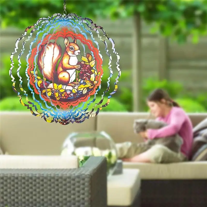 AB08-Metal Reflective Wind Spinners Outdoor Garden Decor,Sparkly Metal Wind Spinners Gifts For Mom, Women 3D Squirrel