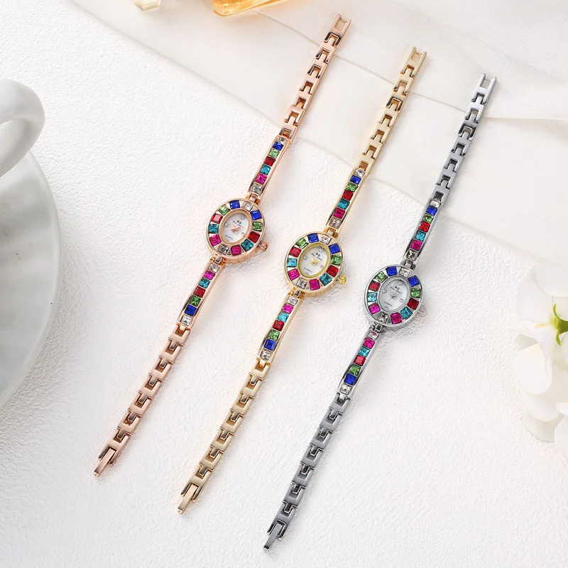 2024 New Rainbow Rhinestone Watch Women Fashion Luxury Gift Quartz Wristwatch Ladies Bracelet Watches Dropshipping Reloj Mujer