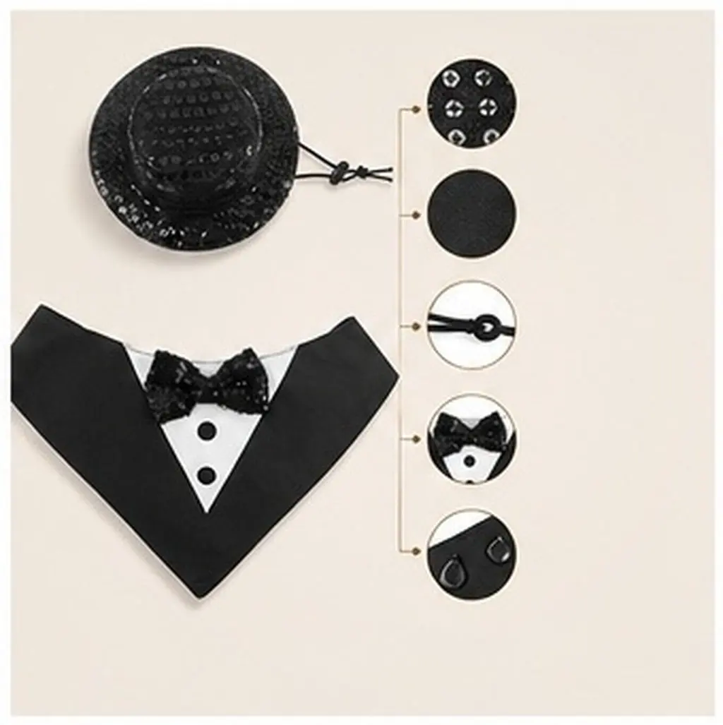 1Set Pet Wedding Tuxedo Dog Bandana Hat Set Birthday Party Formal Costume Suit Dog Prince Outfit Cat Hat Pet Hats