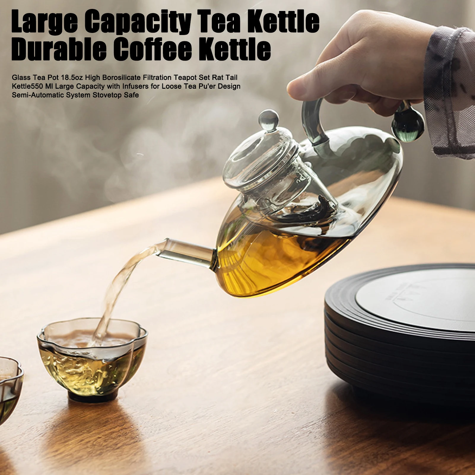 

Glass Tea Pot Rat Tail Kettle Large Capacity Teapot with Infusers for Loose Tea 18.5oz High Borosilicate Filtration Teapot