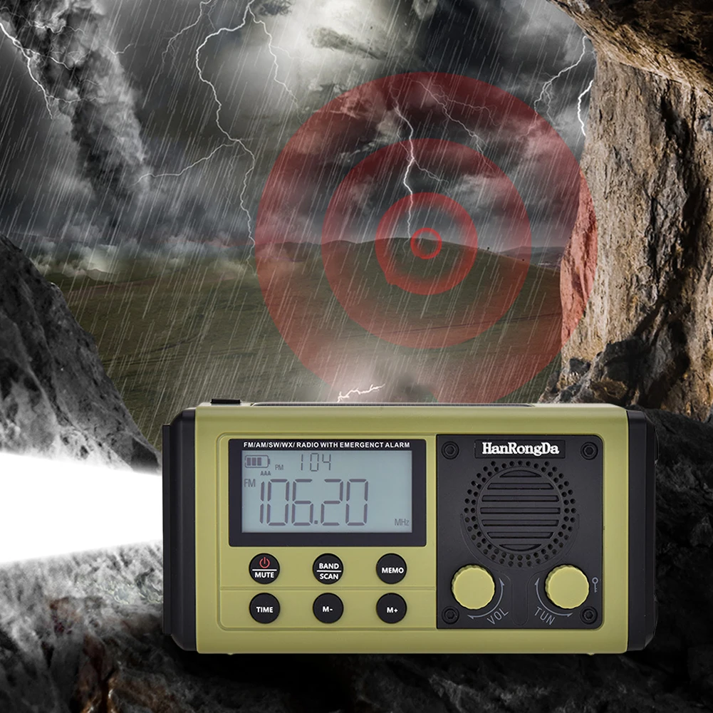 手回し緊急ラジオ 太陽光発電ラジオ 多機能懐中電灯 & SOS アラーム 屋外屋内緊急用ソーラーラジオ