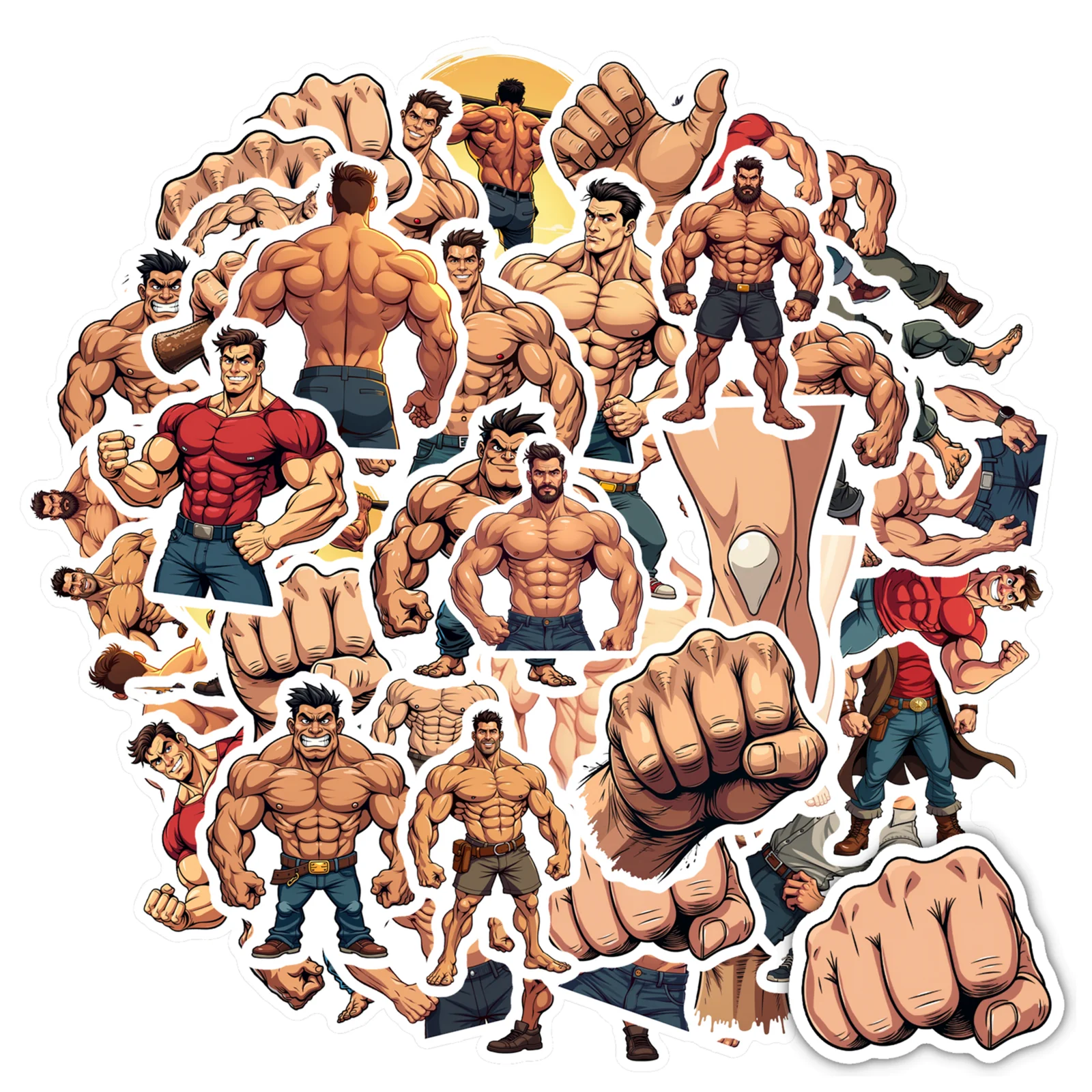35pcs-70pcs Decals Power Muscle Men Stickers Cartoon Stickers Character Stickers For Car Sticker Suitcase Phone