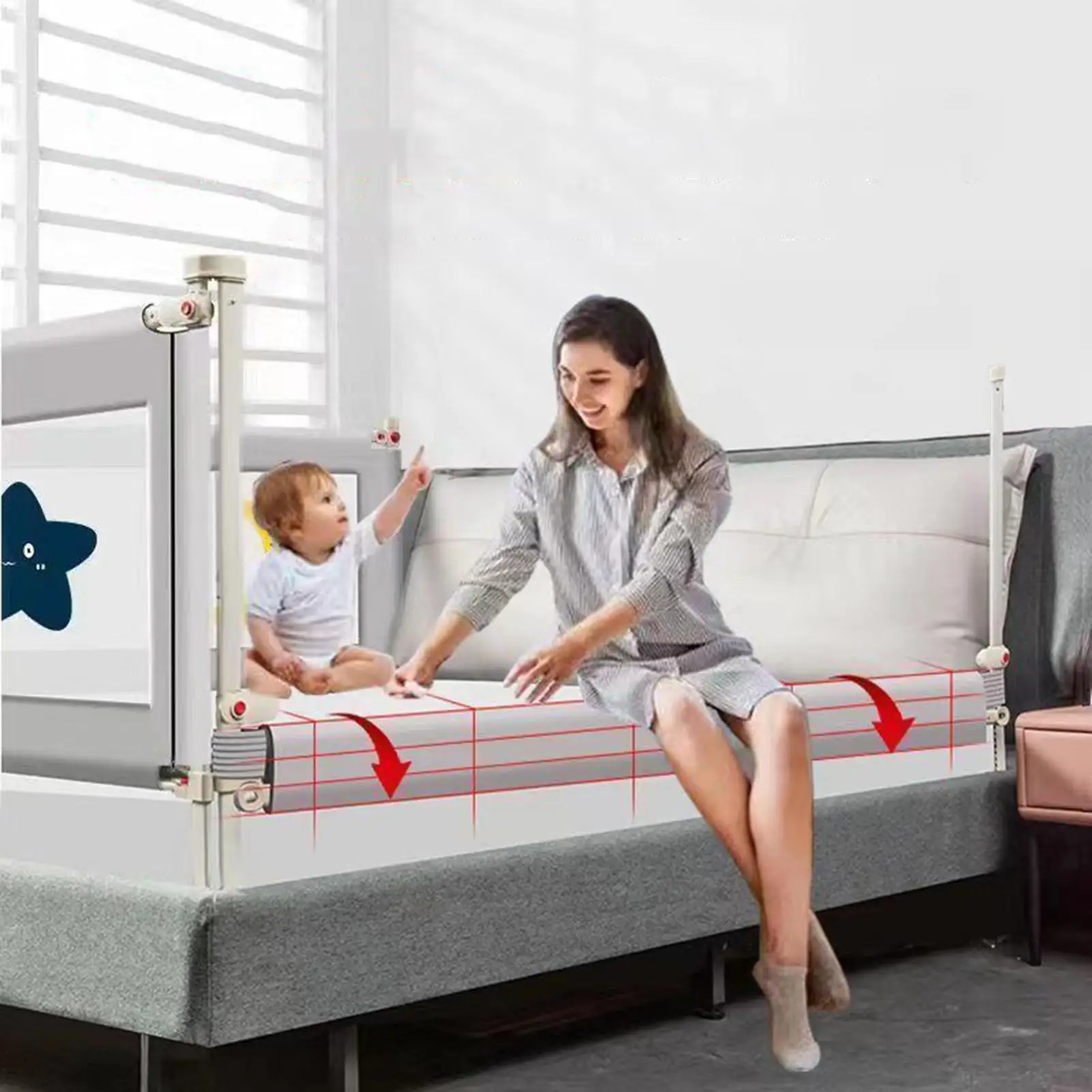 Rel Pelindung Tempat Tidur untuk Balita Bayi Pelindung Rel Tempat Tidur Pengaman Penyesuaian Tinggi Pelindung Tidur Aman Pagar Pembatas Keselamatan untuk