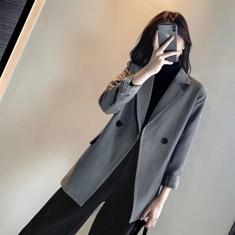2026 Women Loose Fit Blazer Korean Style Draped Fabric Spliced Cuff No Shoulder Pad Casual Suit Jacket Versatile Top