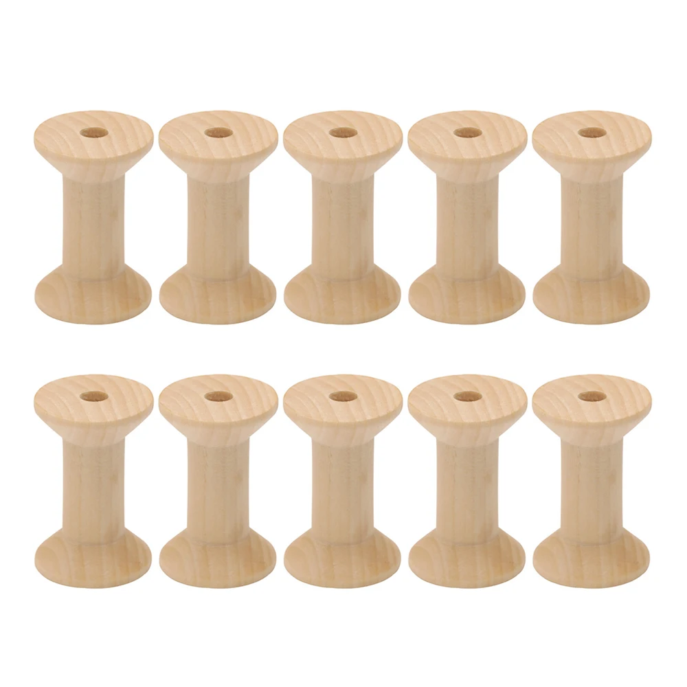 10pcs Large Size Wooden Empty Thread Spools DIY Sewing Tool for Cross Stitch Needlework Handmade String Twine Storage 32*47mm