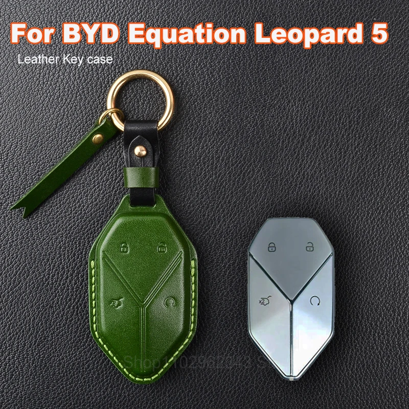 For BYD Equation Leopard 5 2023 Leather Vintage Handmade Car Smart Key Case Cover Keyless Remote Entry Fob Keychain Accessories