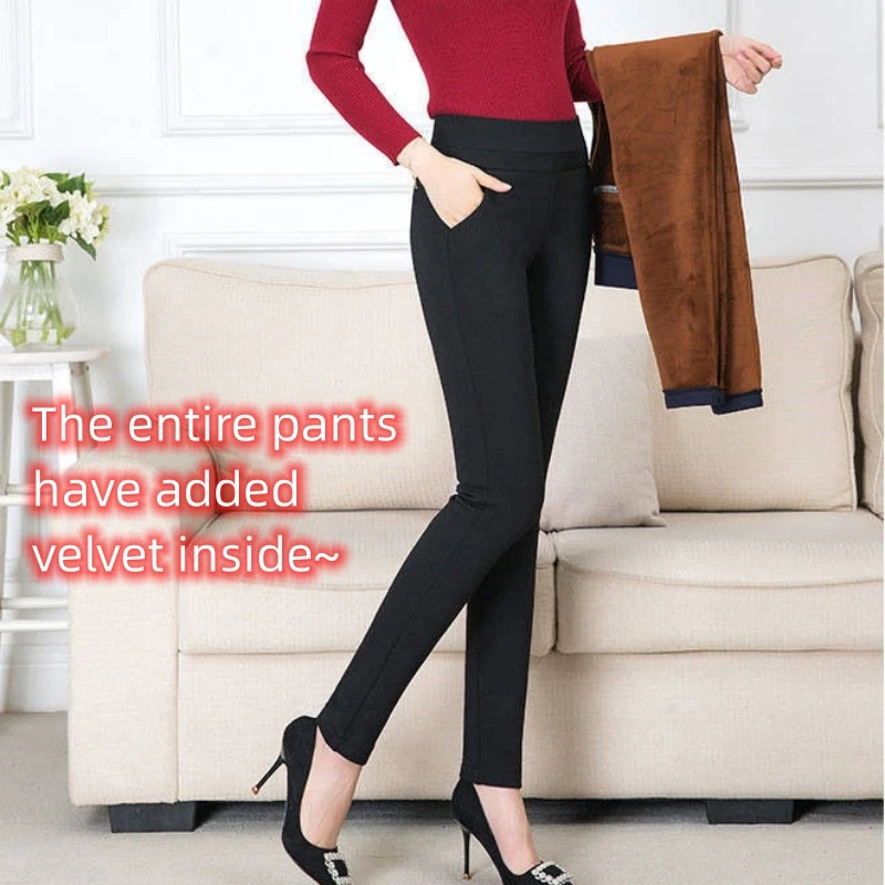 Women\'s Pant Fleece Thick Thin Black Formal Autumn Winter Slim Femal Clothing Elastic Basics Pencil Pants Office Lady Trousers