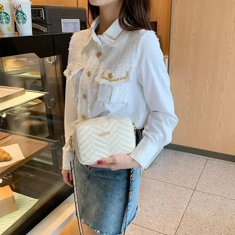 Fashion Embroidery Camera Bag Rilibegan Design PU Leather Casual Small Square Bag Printed Wide Strap Women Single Shoulder Bag