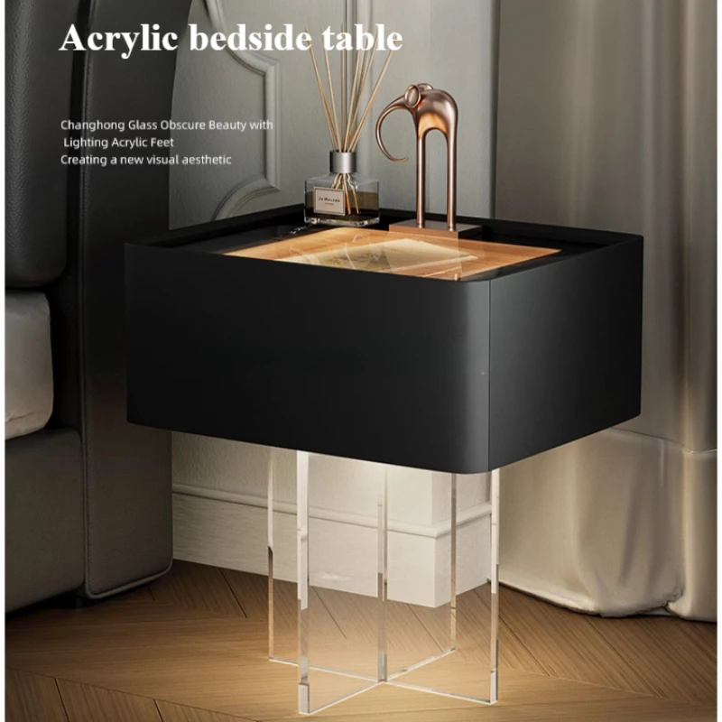 

Acrylic Luxury Bedsides Table Nordic Glass French Led Storage Nightstands Cabinet Modern Design Mesitas De Noche Furnitures