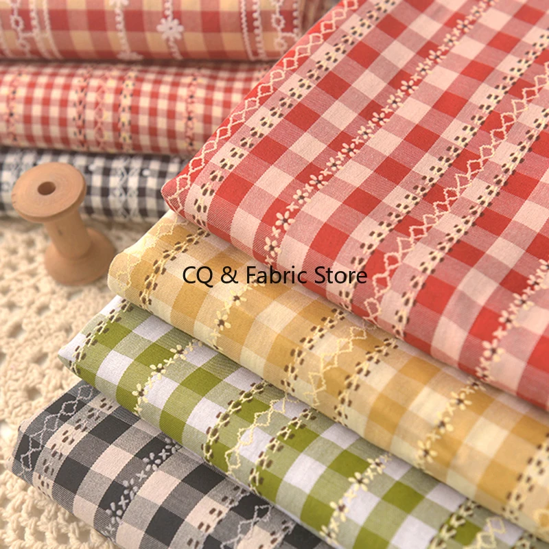 Pastoral Style Checkered Cotton Polyester Fabric For Clothing Dress Shirt DIY Craft Material By The Meter