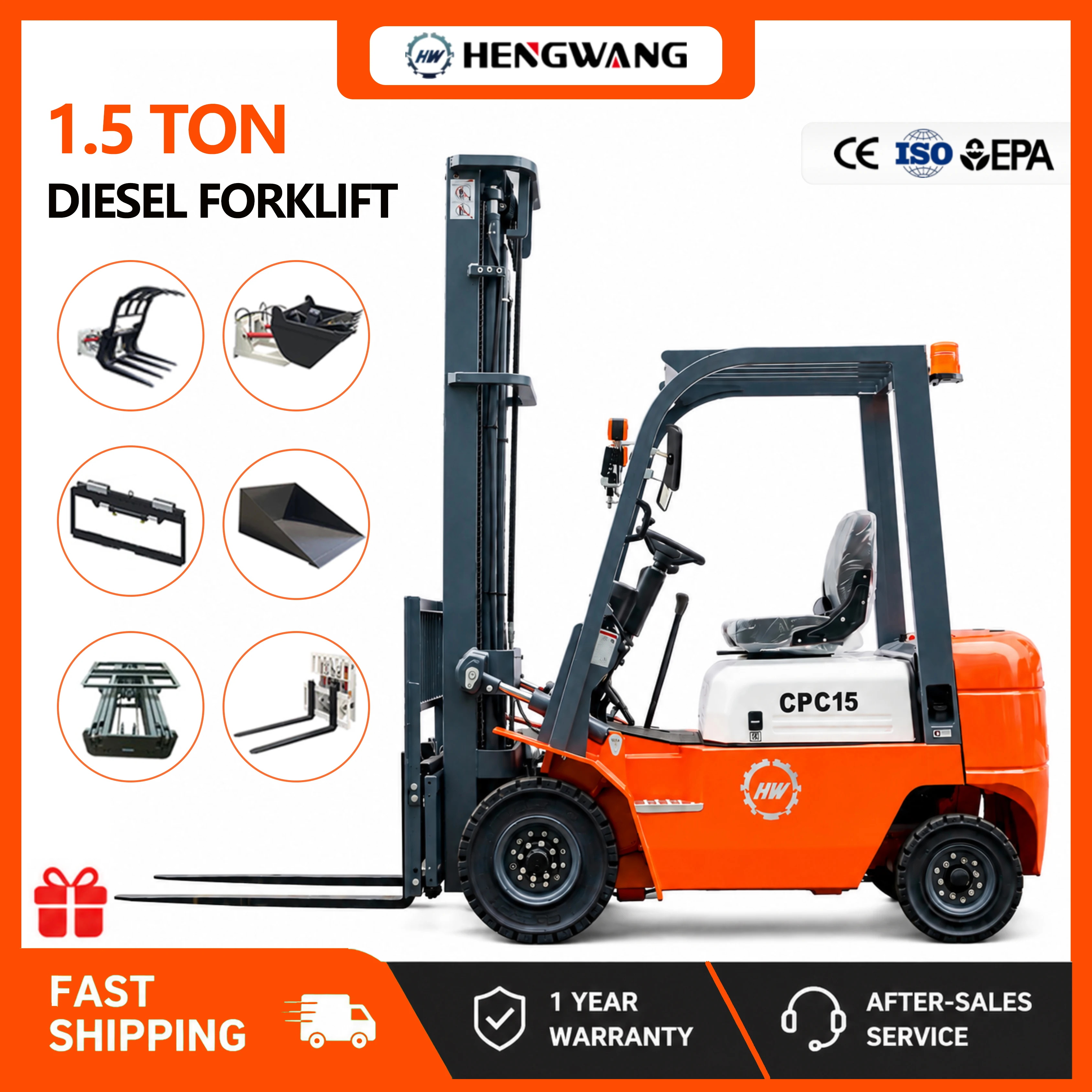 New Diesel Forklift 1.5 ton Customized Warehouse 1500kg Forklift 4x4 Fast Delivery Lifting Equipment Euro5 Forklifts Truck
