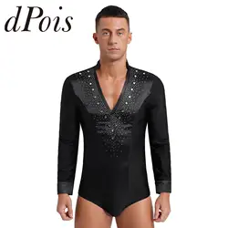 Men Latin Dance Shirts Rhinestones Metallic Splice Top Competition Performance Wear Male Ballroom Chacha Latin Dancing Clothes