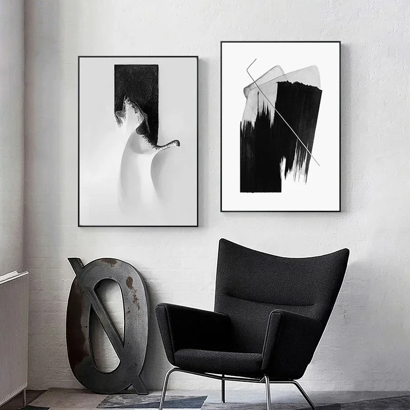 Nordic Modern Style Oil Painting Black andWhite Abstract Poster and Shrink Art Print Living Room HomeDecoration Wall Art Picture