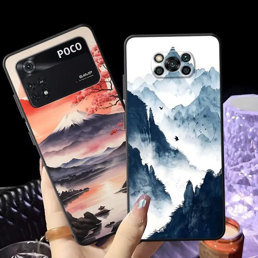 Черный мягкий чехол для телефона Xiaomi Poco C40 F1 C71 X3 X4 X5 X7 Pro M3 M4 M7 Pro C75 F3 C50 C61 M5 Beauty Mountain View Черный мягкий чехол для телефона Xiaomi Poco C40 F1 C71 X3 X4 X5 X7 Pro M3 M4 M7 Pro C75 F3 C50 C61 M5 Beauty Mountain View