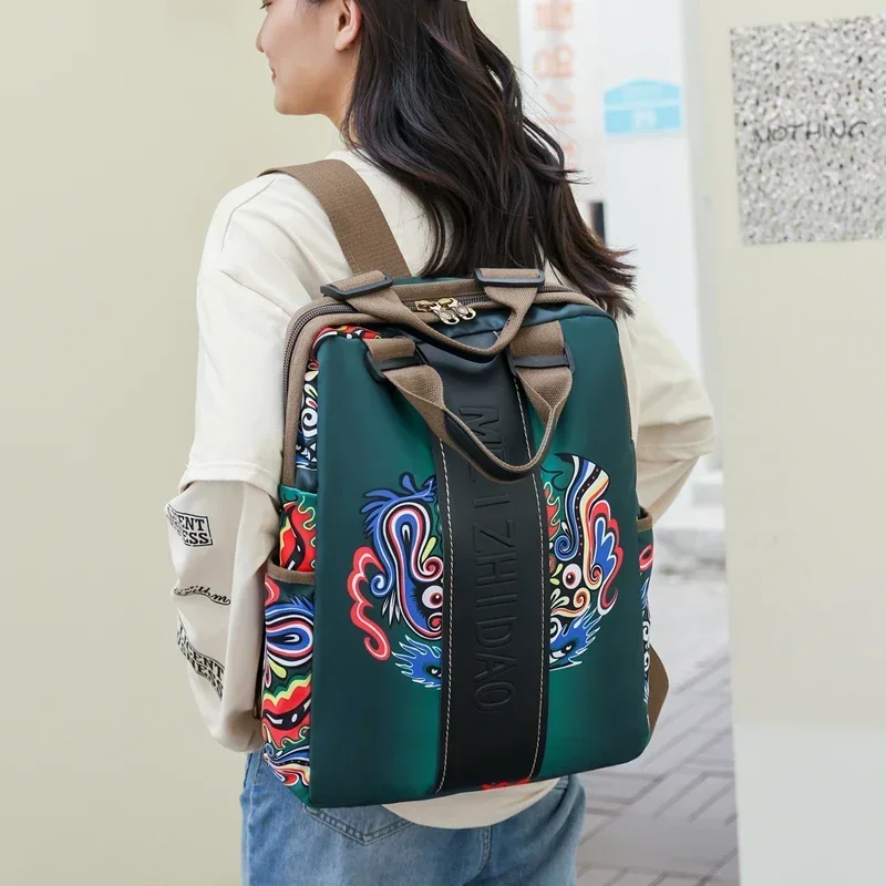 2024 Backpack Fashion Trend Personality Diagonal Straddle Bag Chinese Style Embroidery Travel Bag Large Capacity Student Bag