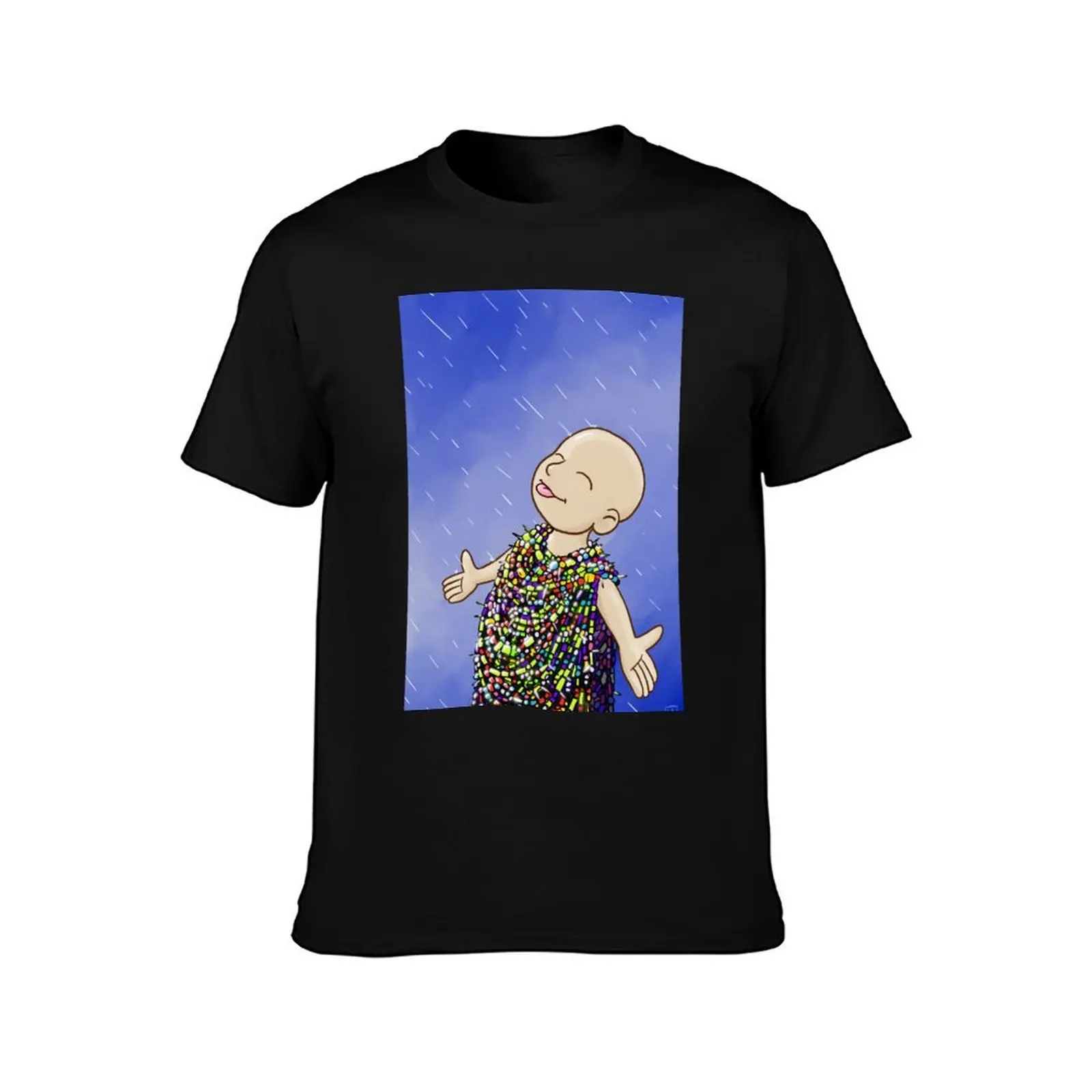 Beads of courage in the rain T-Shirt, Summer Casual Cotton Tee, Oversized Streetwear Tops, Vintage Graphic Print, 100% Cotton