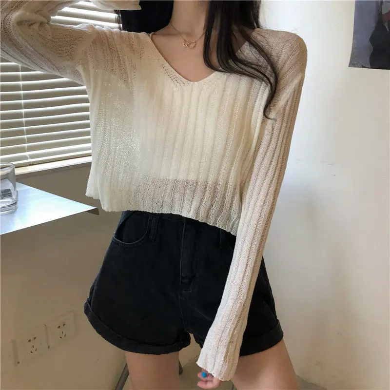 

Pullovers Women Spring Autumn Candy Color V-neck Thin Knitted All-match Casual Student Korean Style Ins Leisure Chic High Street