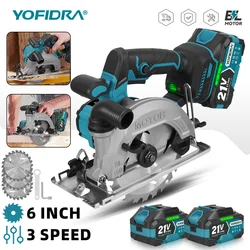 YOFIDRA 6Inch Brushless Electric Circular Saw 150mm Digital Display Chainsaw Woodworking Cutting Tool For Makita 21V Battery Pin