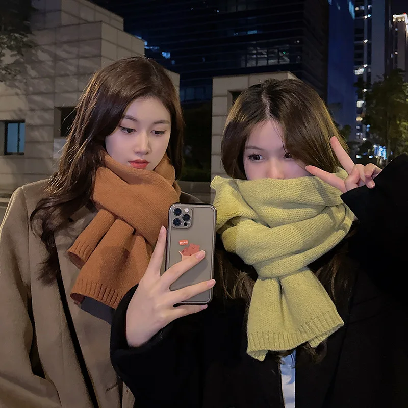 

Fashion Label Scarf Women Korean Style Winter Versatile Knitted Thickened Warm Neck Warmer Men Couples Students Trendy