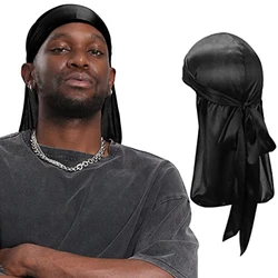 Alileader Unisex Long Men Women Silk Breathable Bandana Hat Durag Do Doo Du Rag Long Tail Headwrap Chemo Cap Solid Color Du-Rag