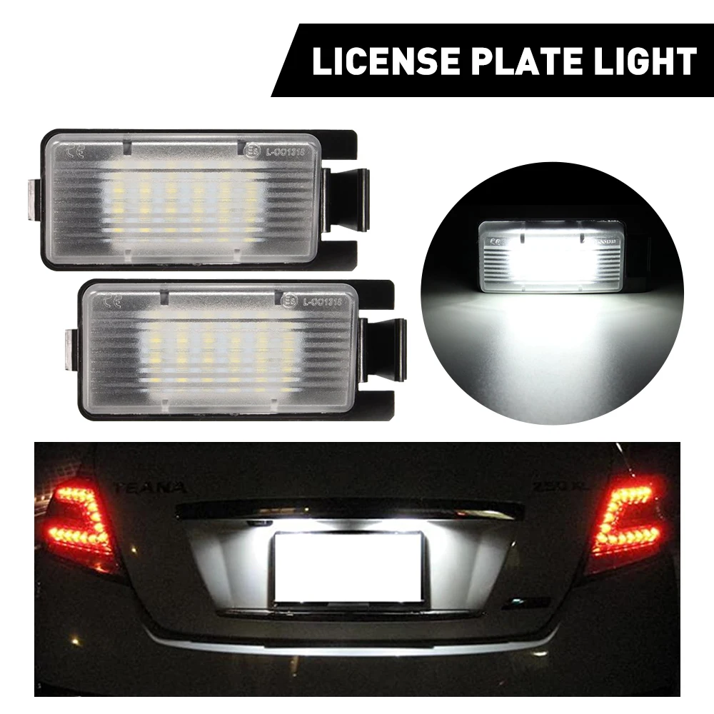 

2Pcs LED Rear Number License Plate Light 6000K White 18LED for NISSAN 350Z 2003-2008 For INFINITI G25/G35/G37 2003-2013