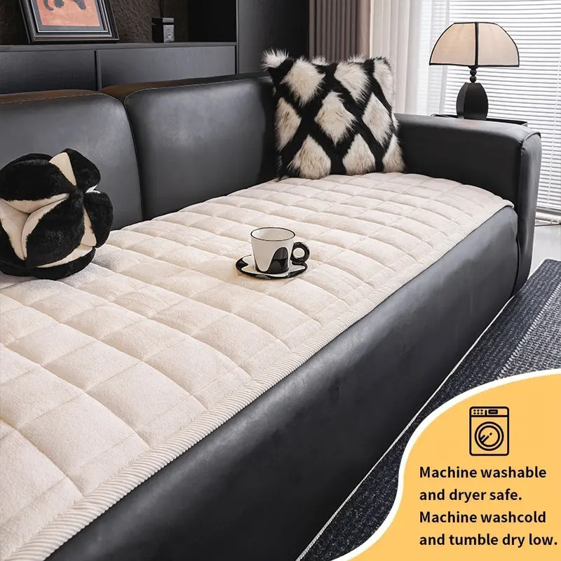 1PC-Klassisches Flanell-Sofakissen, warmes und rutschfestes Sitzkissen aus Plüsch für den Winter, Sofabezug