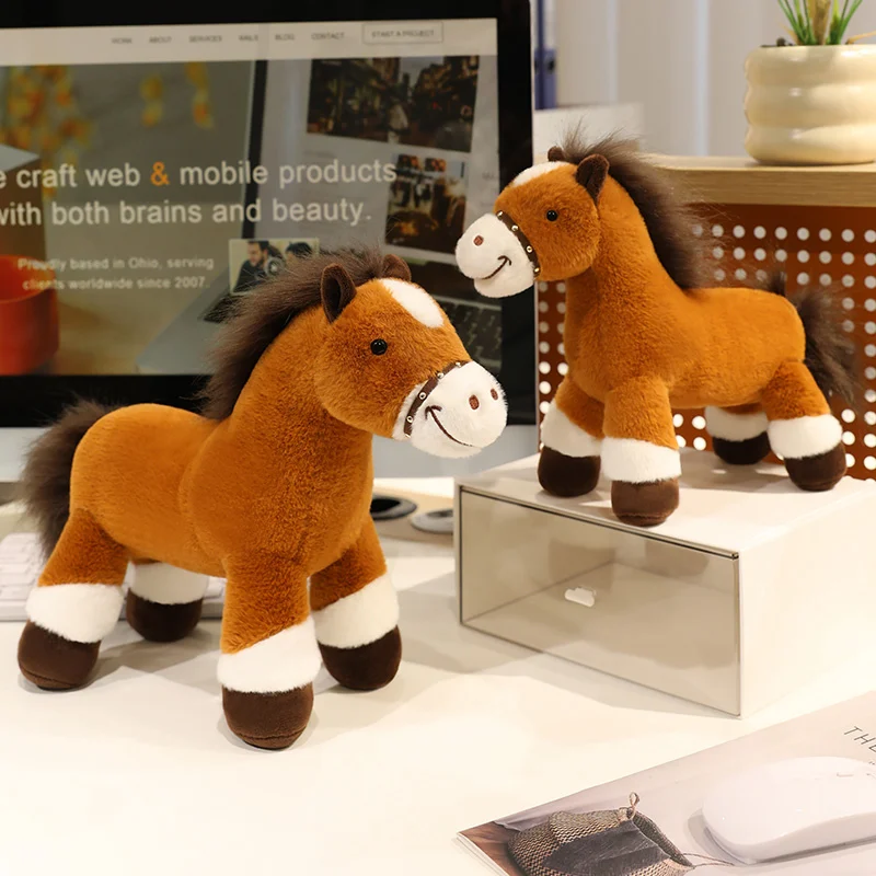 

25-35cm Simulation Realistic Wild Brown Horse Plush Toys Soft Stuffed Animals Cute Lifelike Colt Dolls for Kids Girls Gift Deco