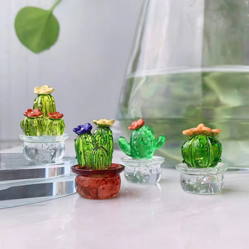 4Pcs 1:12 Dollhouse Miniature Cactus Succulent Potted Plant Bonsai Model Home Decor Toy Micro Landscape Desktop Car Ornament