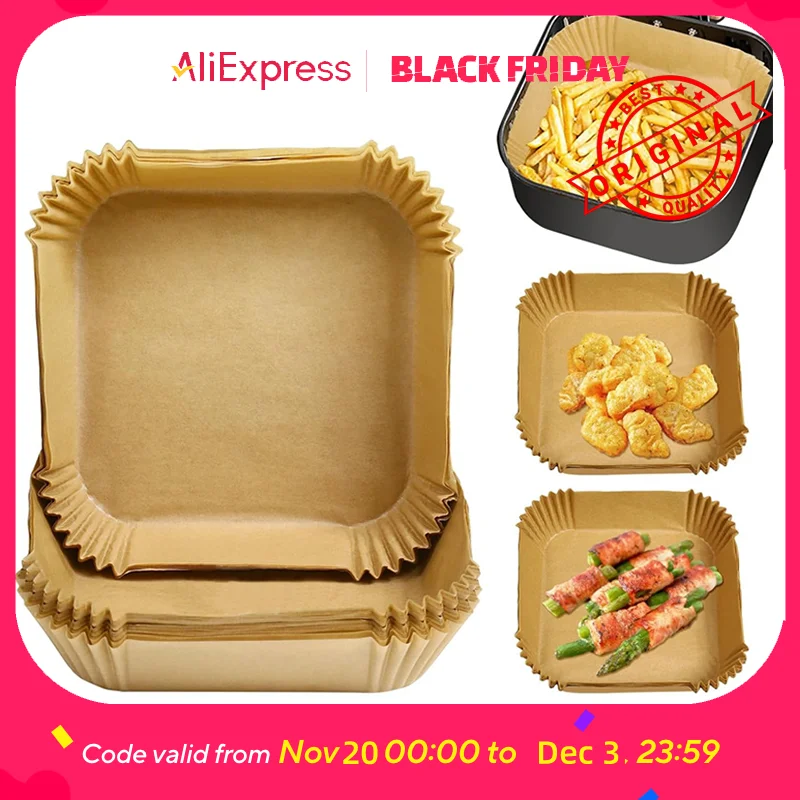 Hojas de pergamino para freidora de aire: papel antiadherente redondo precortado, resistente al calor hasta 450 ° F, para una sana cocción sin aceite (7