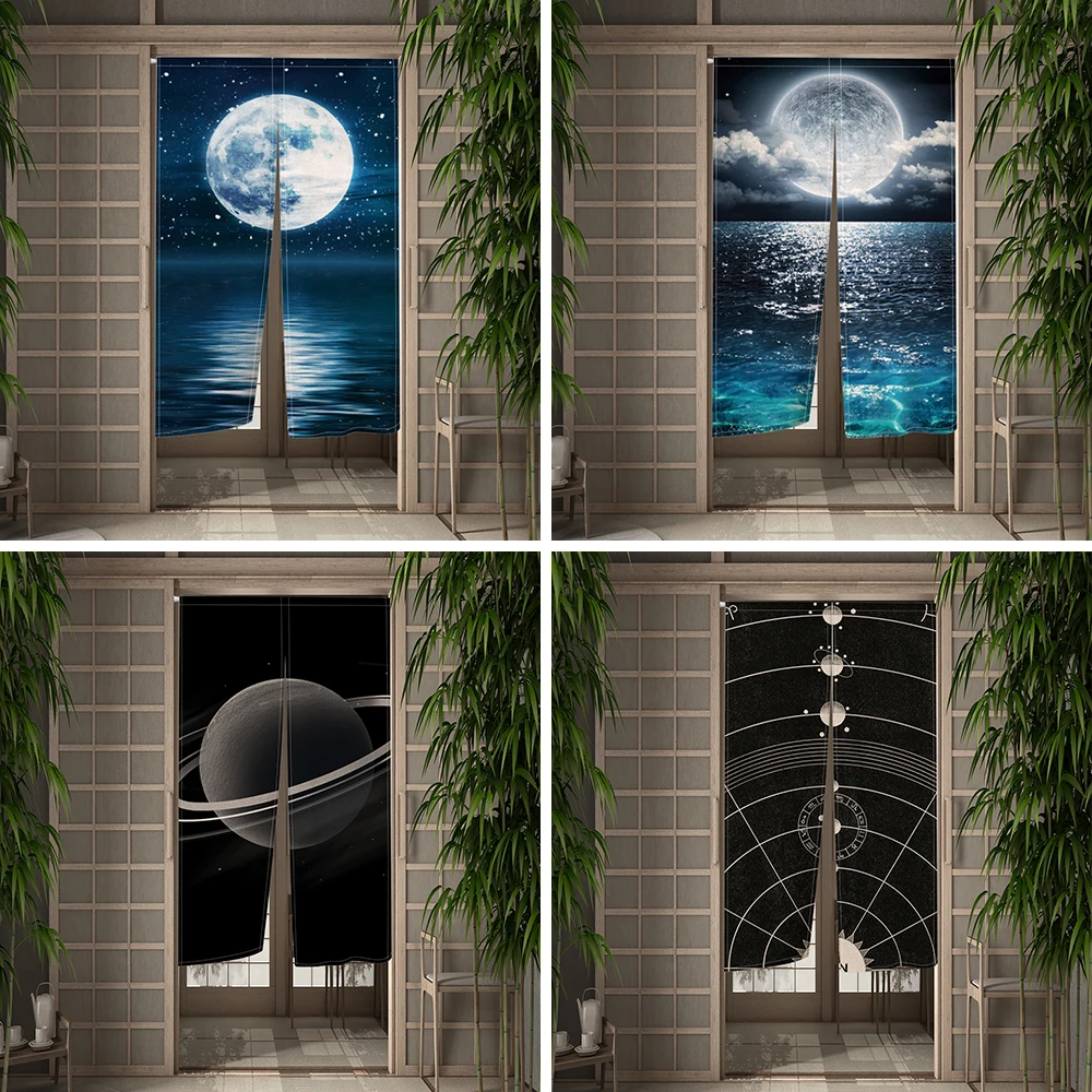 

Night Moon Door Curtain Oversized Moon Sea Stars Room Partition Curtain Kitchen Door Curtain Living Room Entrance Decoration