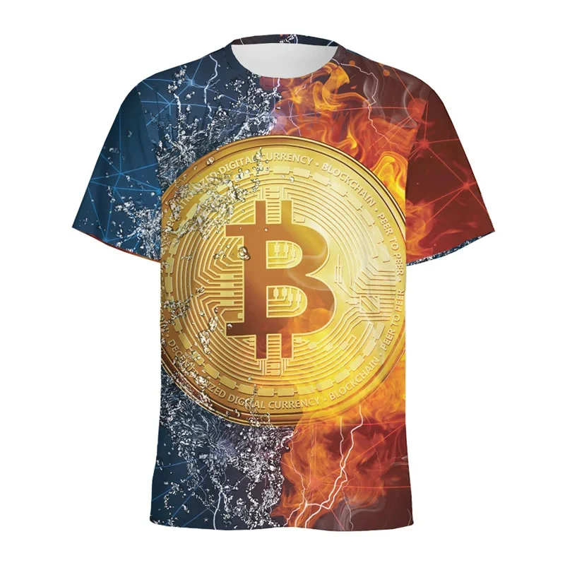 3D Printed Bitcoin Pattern T Shirt For Men Short Sleeve Round Neck Tshirts Personaltiy Oversized Tops Tee Shirts Streetwear