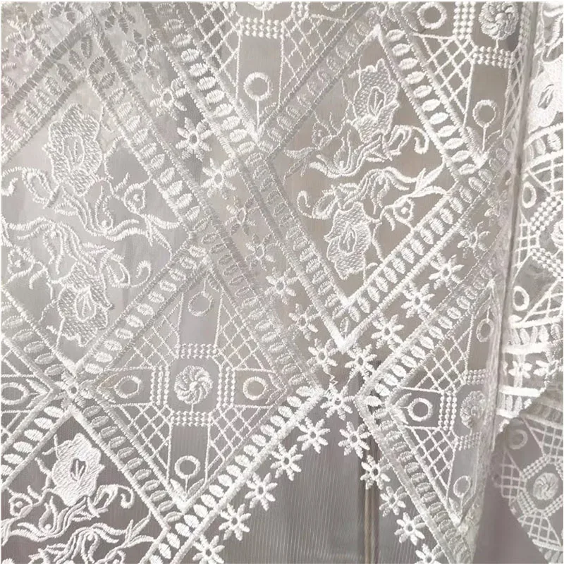 Geometric Pattern Embroidery Lace Fabric Wedding Dress Accessories Designer Fabric