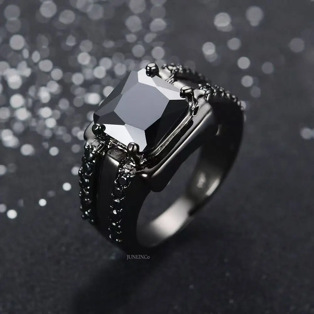 Black basket micro-inlaid zircon gemstone alloy ring set, neutral ring, eco-friendly material jewelry