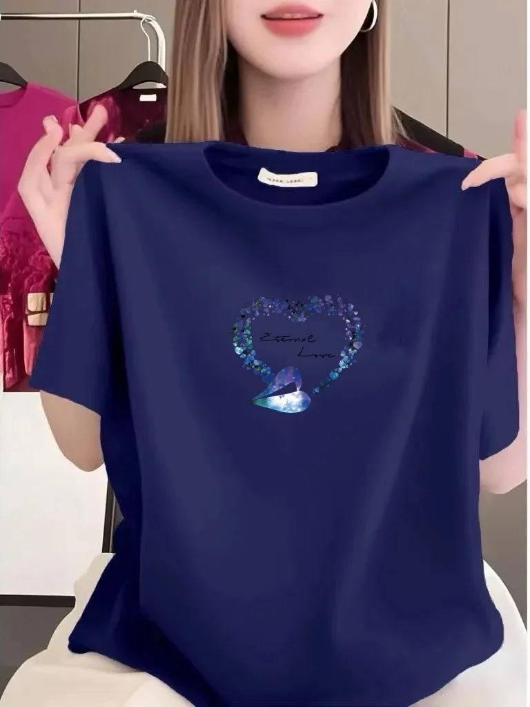 

Spring 2026 Loose Fit round Neck Short Sleeve T-Shirt Regular Style for Middle-Aged And Elderly Women Breathable Polyester Fiber