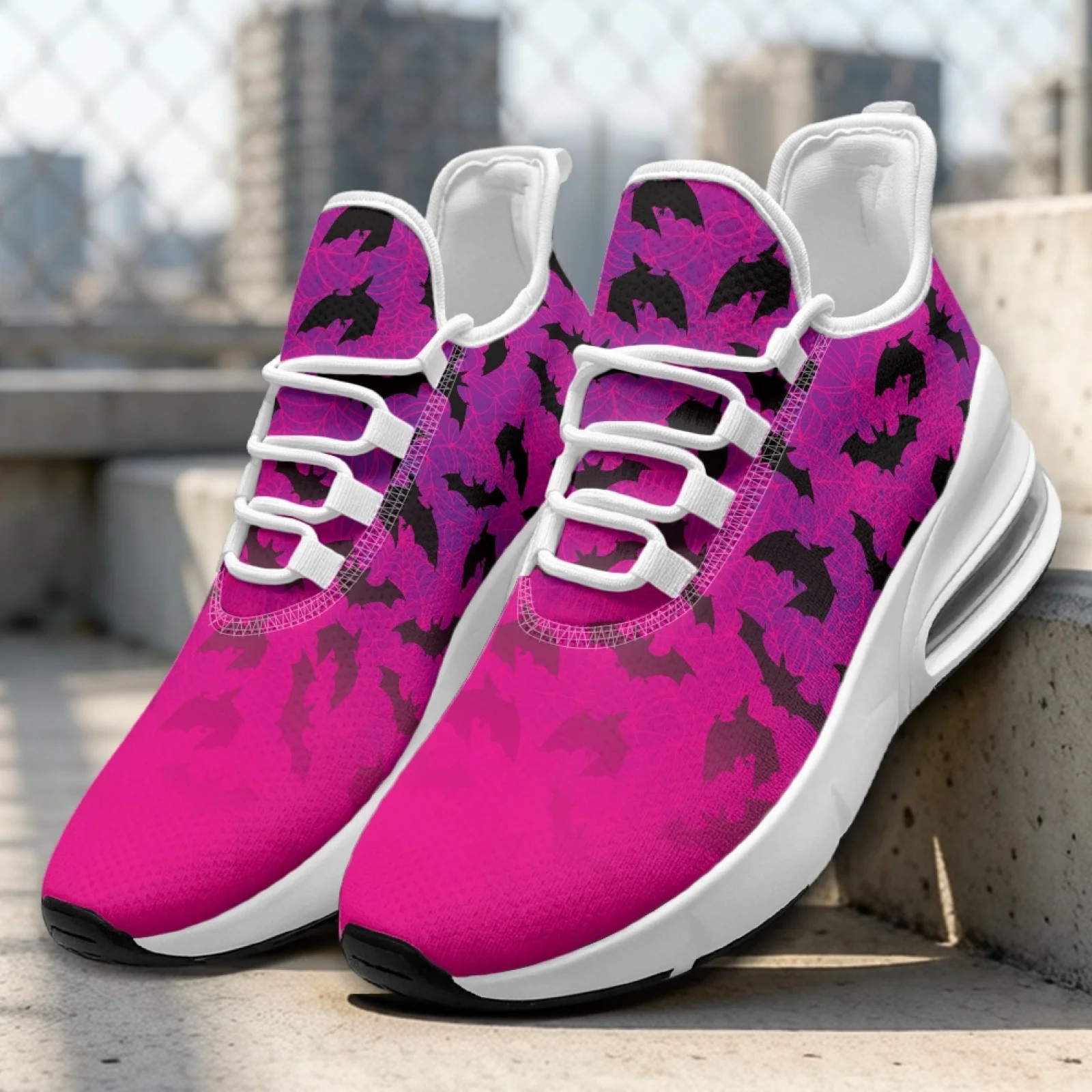 PENSTROLL Mesh & EVA Lightweight Gym Shoes Non Slip Nurse Snakers for Women Athletic Bat Pattern Design