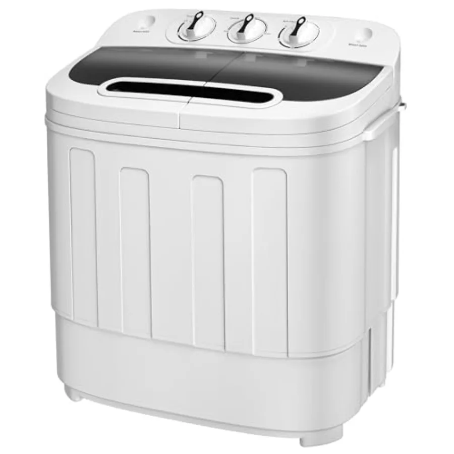 

Compact Mini Twin Tub Washing Machine with 13lbs Capacity Featuring Wash and Spin Cycle Combo and Built-in Gravity Drain Ideal
