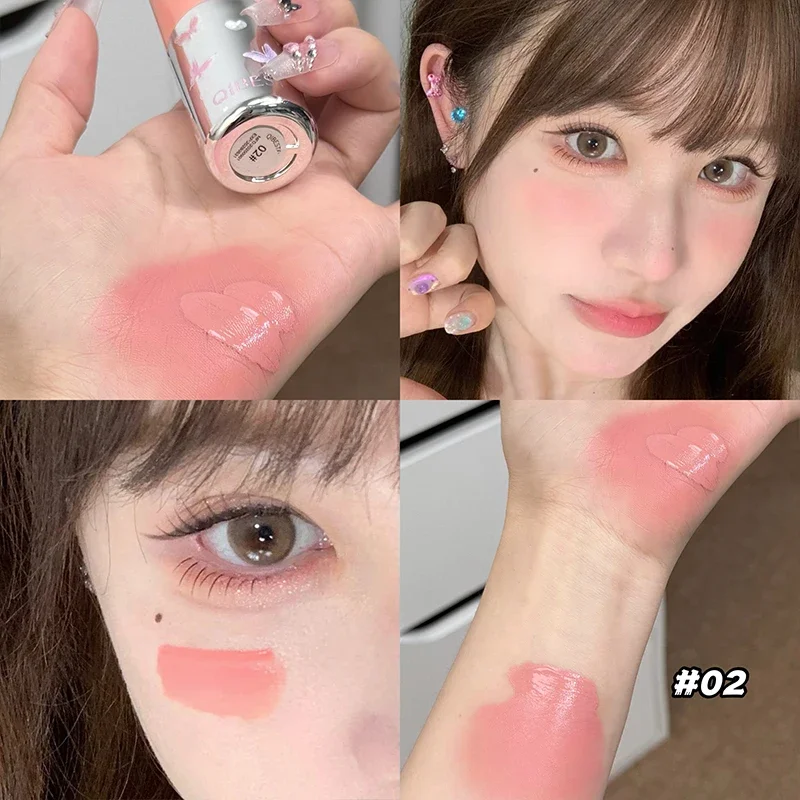 QIBEST Liquid Blusher Smooth Cheek Tint Long Lasting Hydrating Highlighter Stick Rouge Waterproof Face Blush Cosmetics For Women