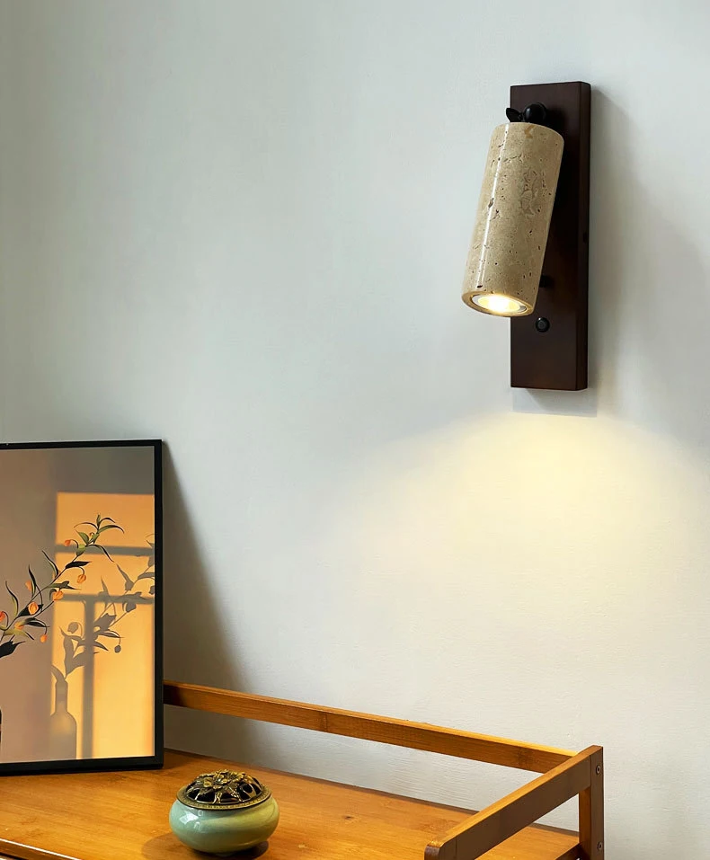Natural Stone Wood Wall Lamp With Switch Sconce