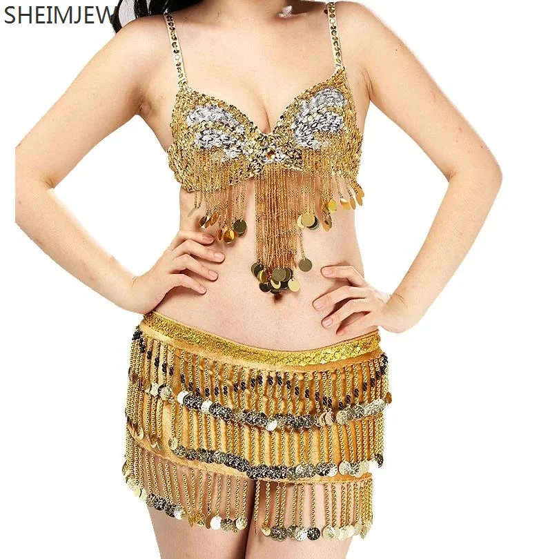 Women Belly Dance Bra Short Skirt Carnival Tassel Bra Sequin Belly Dance Stage Show Costumes Ds Nightclub Belly Dance Split Suit