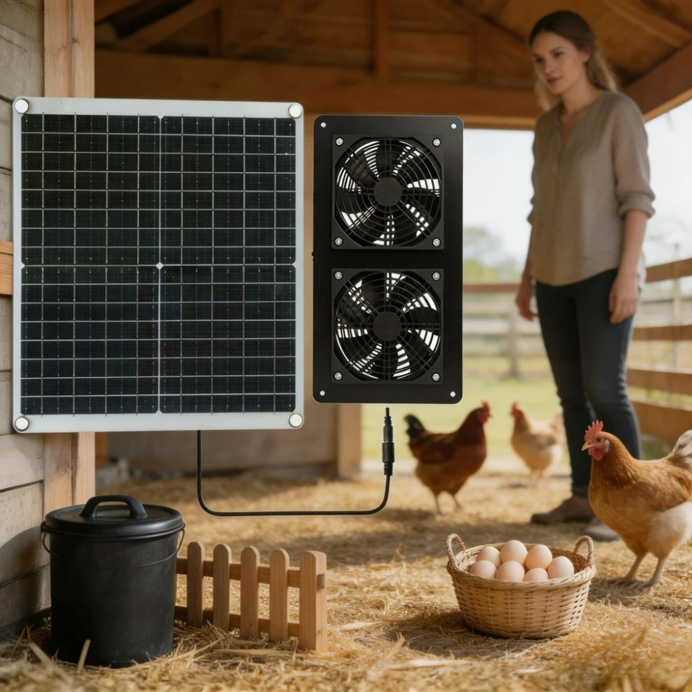 20W 30W Solar Powered Dual Exhaust Fan IP65 Waterproof Professional Solar Panel for RV Camper Greenhouse Chicken Coop Shed Pet