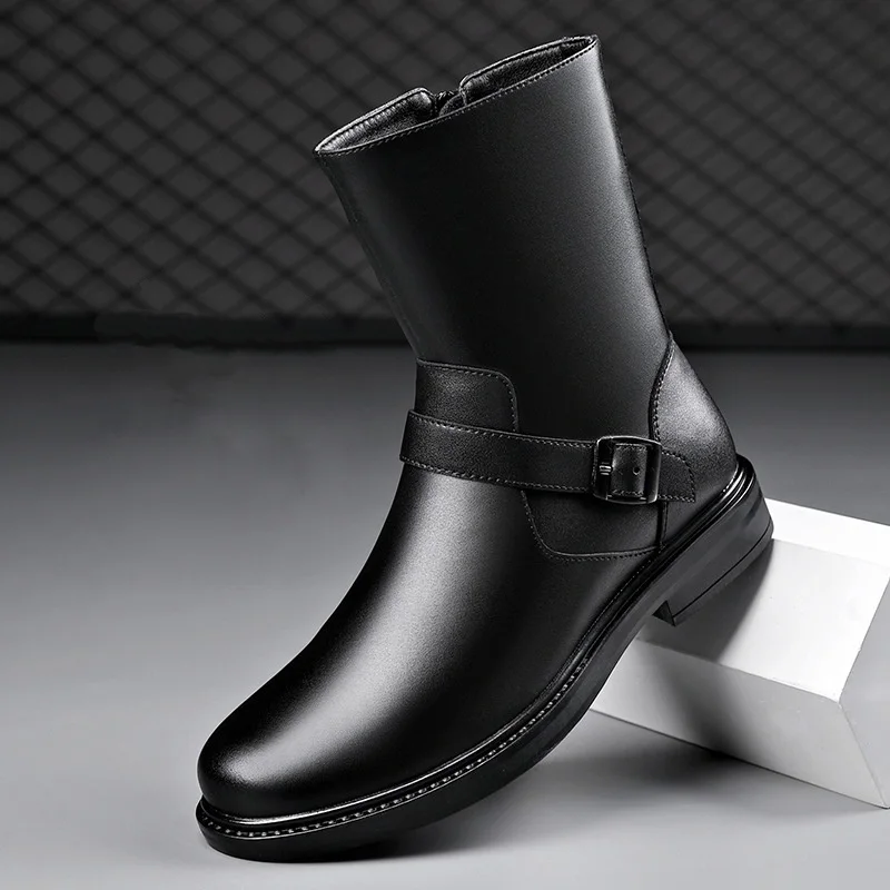 

Мужские модные высокие дымоходные ботинки для сцены, ночного клуба, оригинальные кожаные туфли, черные модные осенне-зимние дизайнерские мотоциклетные ботинки