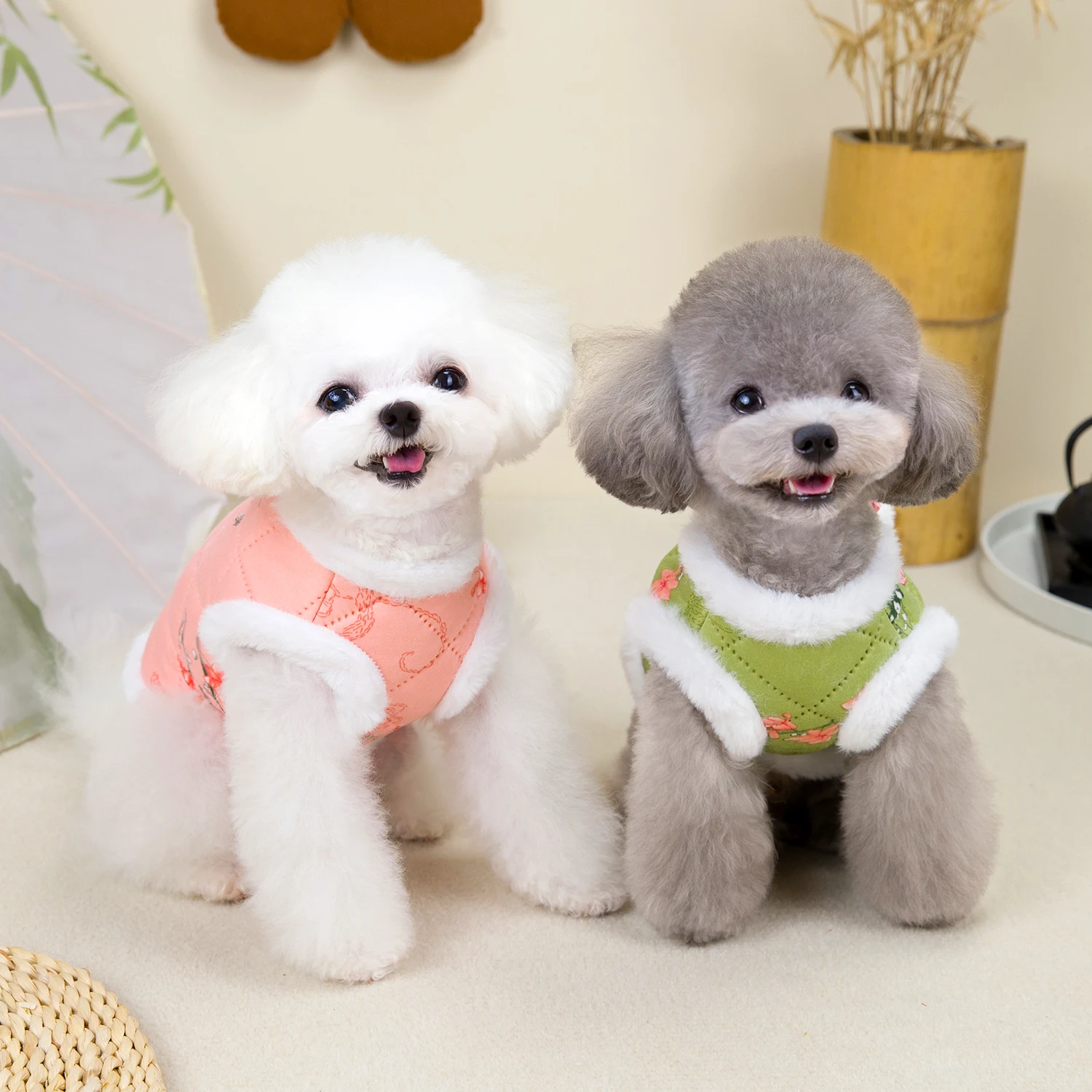 New Year Chinese Style Pet Dog Tang Suit  Warm Pet Vest Clothes Festival Small Dogs Winter Jacket Dog Costume Outfits