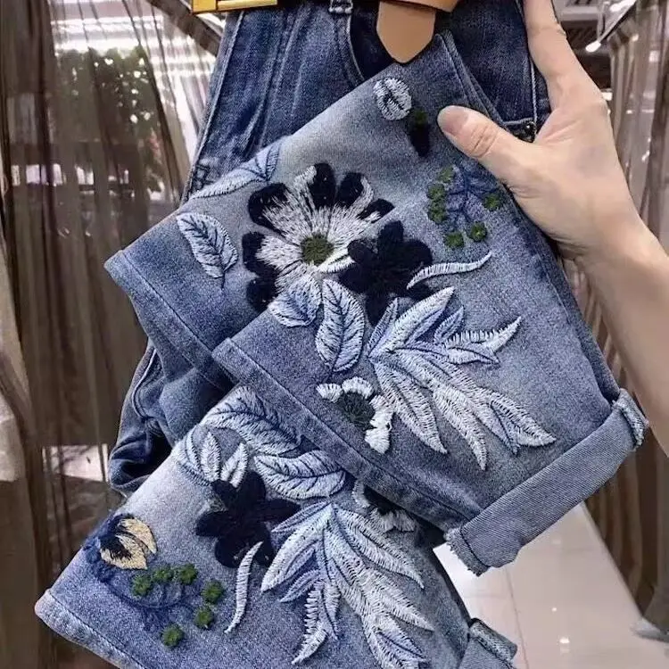 Elastic Waist Spring And Autumn New High-Waisted Jeans Women's Loose And Thin Harlan Pants Versatile Women's Pants Blue Jeans